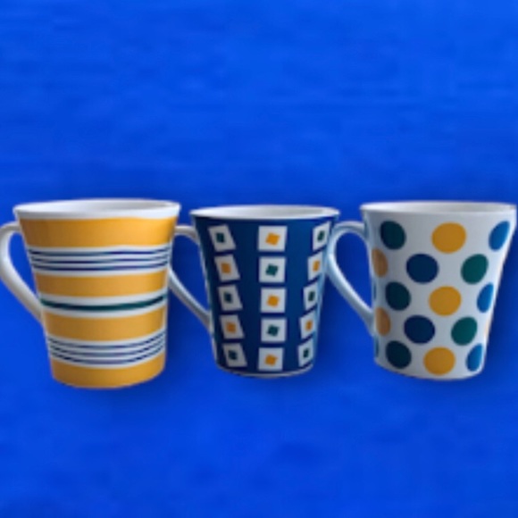 Set of 3 Element Coffee/Tea Mugs Colourful Print PolkaDots, Stripes, Diamonds - Picture 3 of 6
